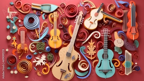 Creative music background. Musical abstract illustration  paper art  Ai Generative 