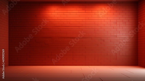 Empty geometrical Room in Brick Red Colors with beautiful Lighting. Futuristic Background for Product Presentation.
