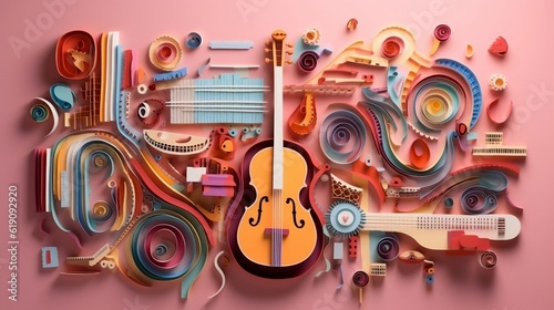 Creative music background. Musical abstract illustration  paper art  Ai Generative 