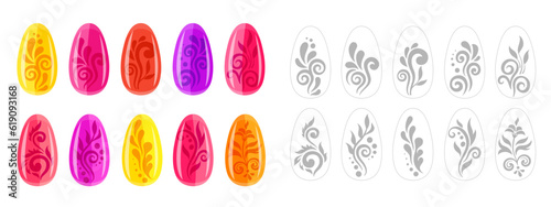 Set of nail art stickers. Manicure with ornament and decorative fashion design elements. Vector illustration.