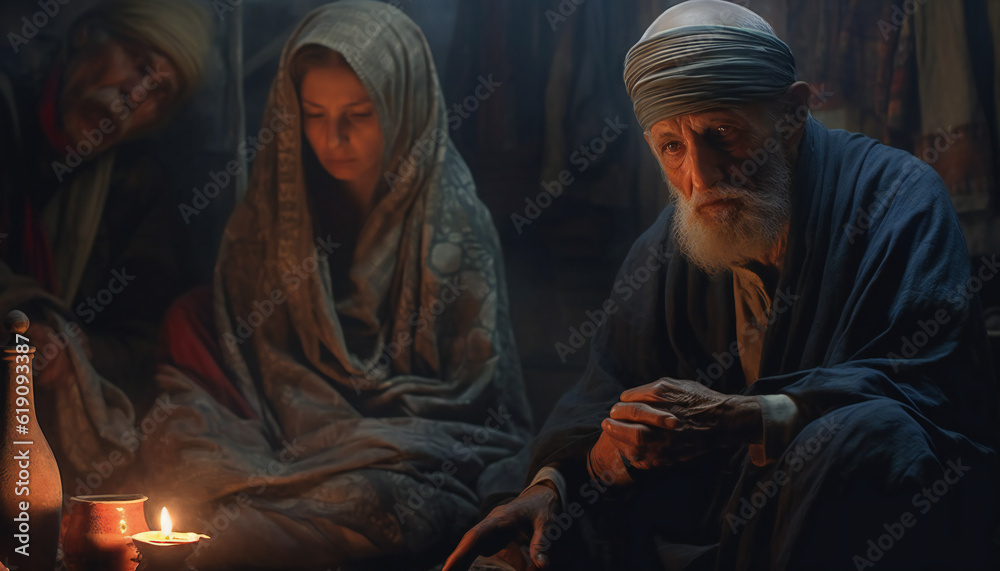 Fototapeta premium Recreation of jews sephardic of the kingdom of Spain. Illustration AI