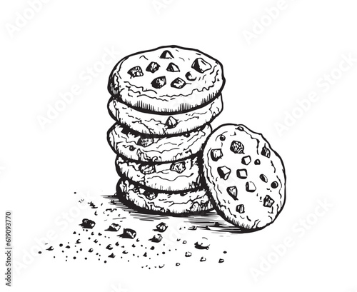 Cookies vector sketch line drawing black on white