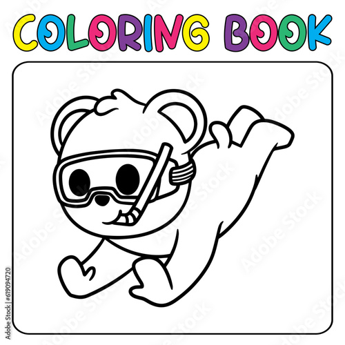 Vector cute diving panda for children's coloring page vector icon illustration