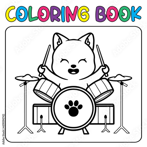 Vector cute dog playing drum for children's coloring page vector icon illustration