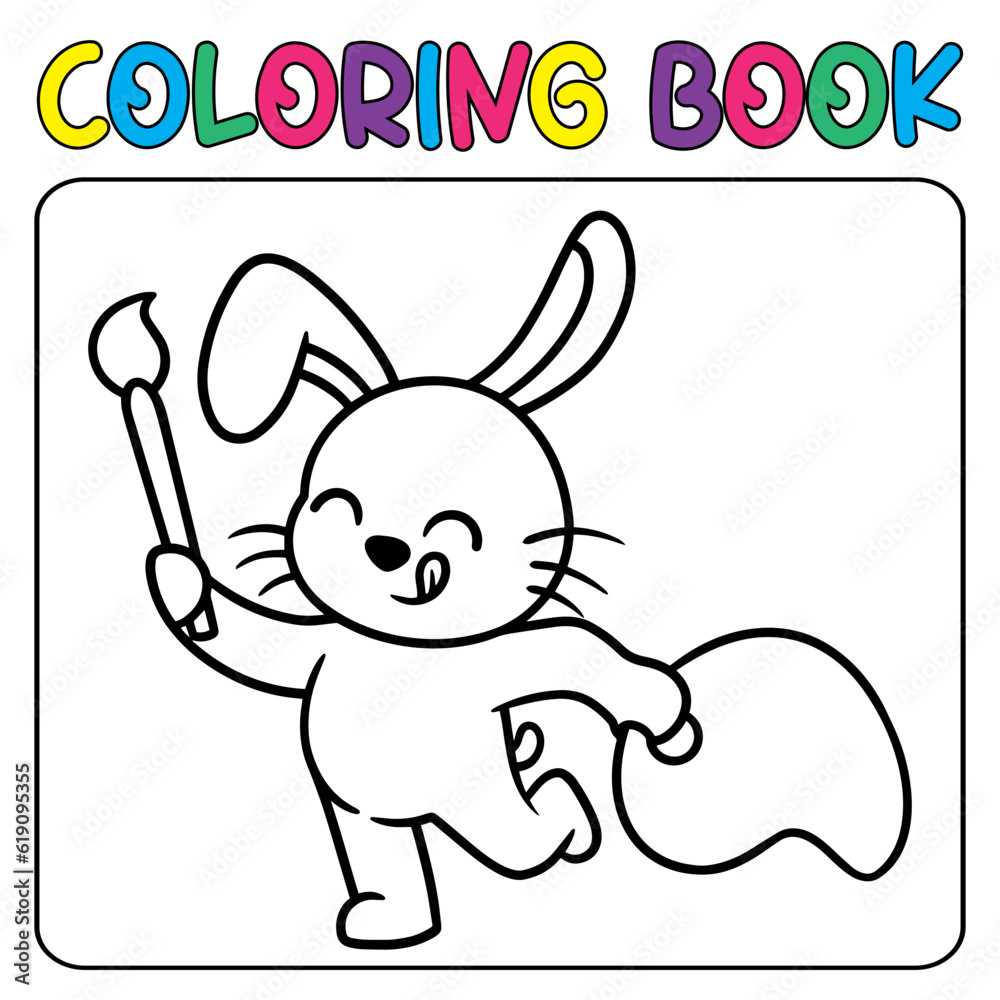 Vector cute bunny artist d for children's coloring page vector icon illustration Vector cute bunny artist d for children's coloring page vector icon illustration