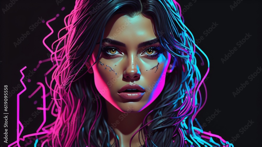 Generative AI neon light dark background portrait wallpaper Generative AI neon light dark background portrait wallpaper