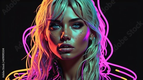 Generative AI neon light dark background portrait wallpaper