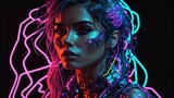 Generative AI neon light dark background portrait wallpaper