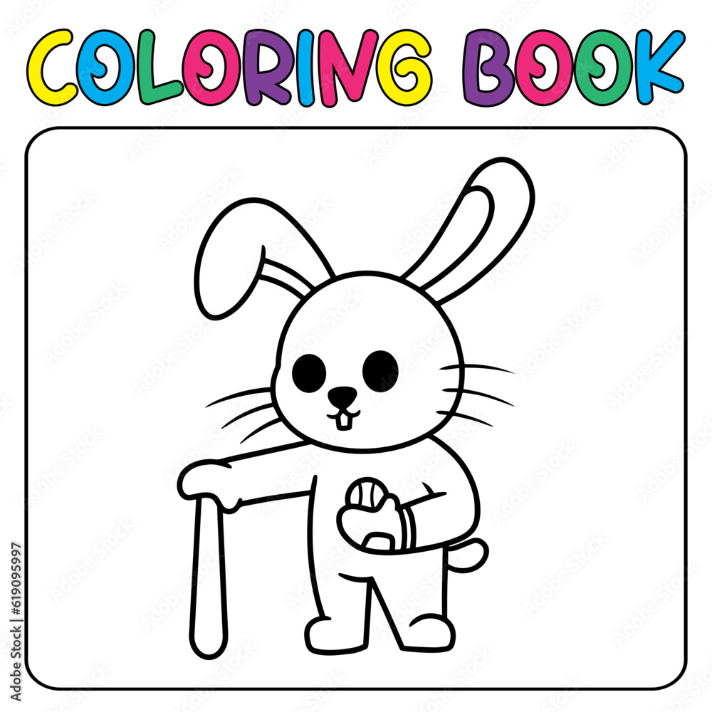 Vector cute bunny playing baseball for children's coloring page vector icon illustration Vector cute bunny playing baseball for children's coloring page vector icon illustration