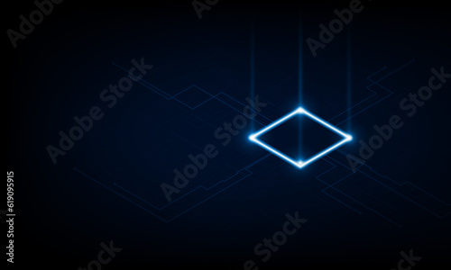 Futuristic microchip processor with lights on the blue background. Quantum computer, concept innovation background, vector design