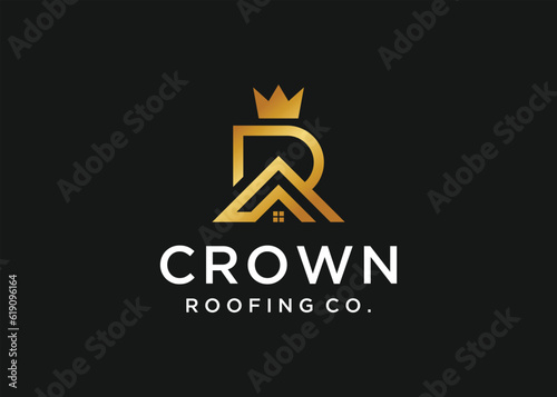 letter r crown logo design vector silhouette illustration