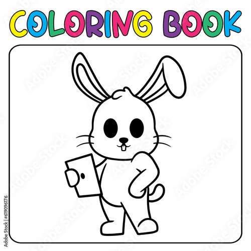 Vector cute bunny for children s coloring page vector icon illustration