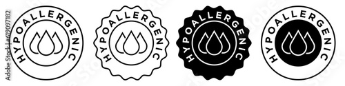 Hypoallergenic icon. Black and white symbol of sensitive skin care cosmetics seal emblem. Vector round circular badge of body allergy safe sign stamp sticker for web app ui use.