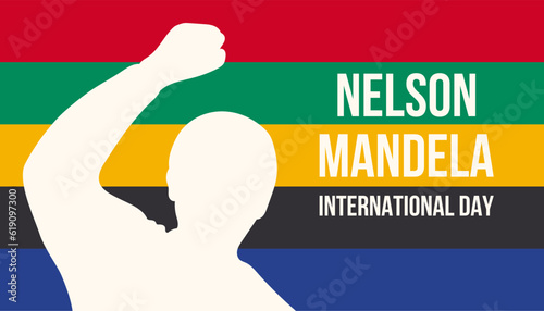 Nelson Mandela International Day background, banner, poster and card design template. South Africa flag colors