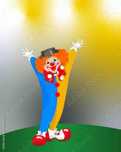cheerful clown in the circus arena
