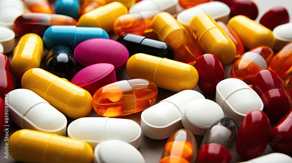 closeup photo of a variety of pill for human healthcare, medical imagery