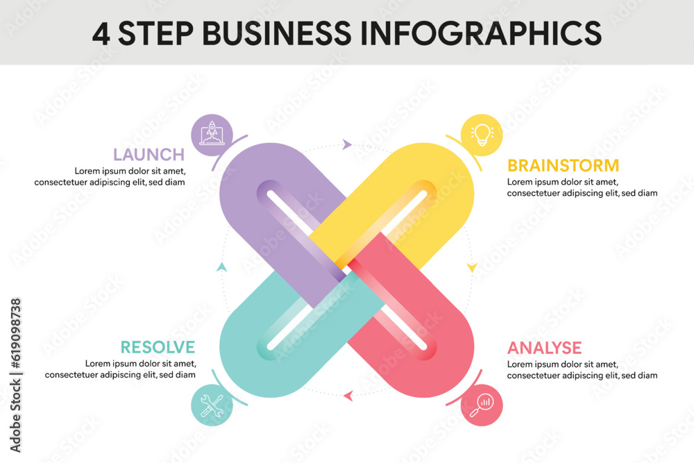 Loop curve infographic template with 4 options, steps, parts, segments. Business concept. marketing infographic vector illustration. Loop curve infographic template with 4 options, steps, parts, segments. Business concept. marketing infographic vector illustration.