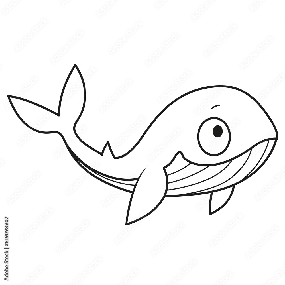 Obraz premium Cute cartoon big whale outlined for coloring page isolated on white background