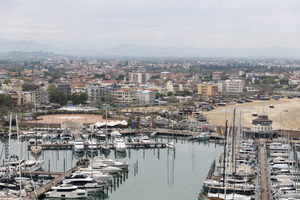 View of Rimini seaside in Italy, Europe.