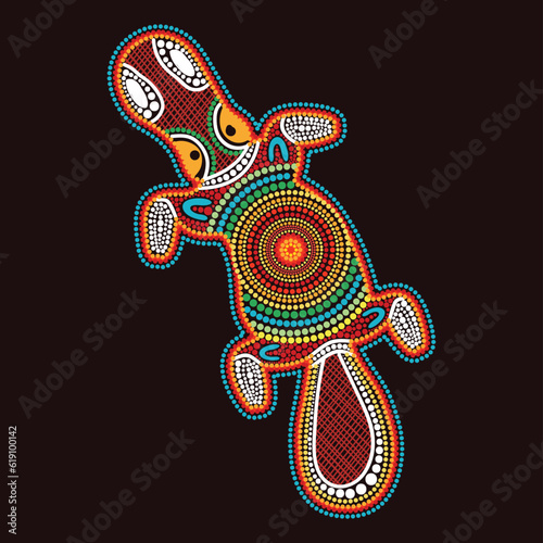 Aboriginal dot art style colorful platypus artwork