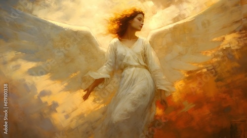 Beautiful Angel Woman in the sky, Christian religion, Christianity, Jesus Christ, Generative AI