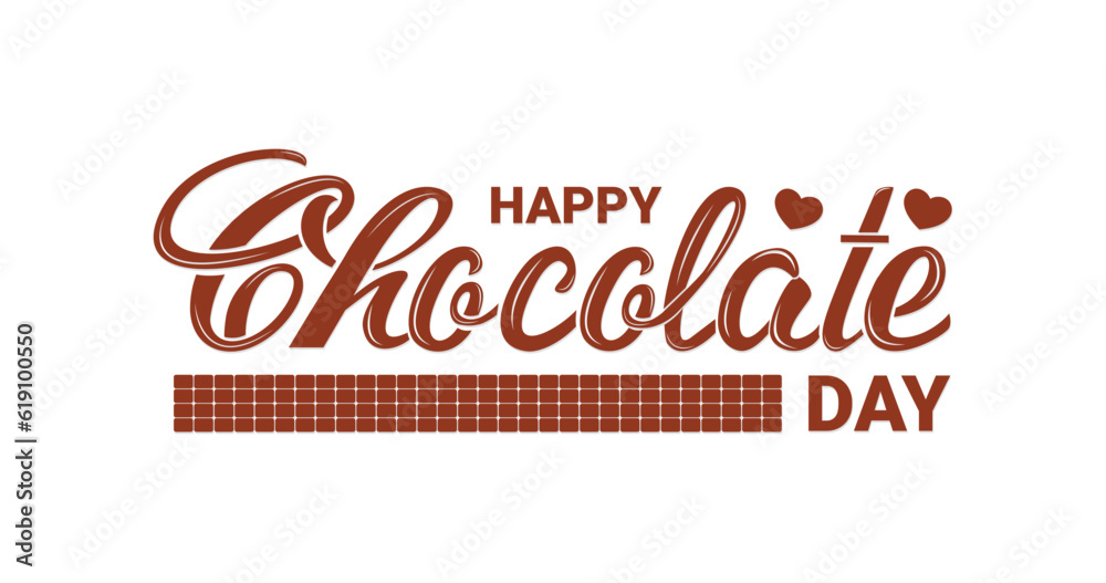 Obraz premium Happy chocolate day text lettering isolated on white background transparent. Great for World Chocolate Day Celebration applied to posters, postcards, labels, stickers, and logos. Vector illustration