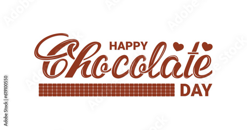 Happy chocolate day text lettering isolated on white background transparent. Great for World Chocolate Day Celebration applied to posters  postcards  labels  stickers  and logos. Vector illustration