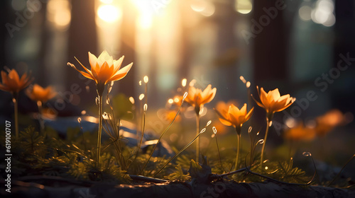 Bright forest flowers with a beautiful blurred background.