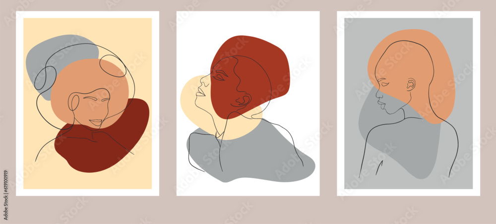 Abstract woman silhouettes set Fashion female portrait in pastel colors. Contemporary art poster. Graphic for social media post Abstract woman silhouettes set Fashion female portrait in pastel colors. Contemporary art poster. Graphic for social media post