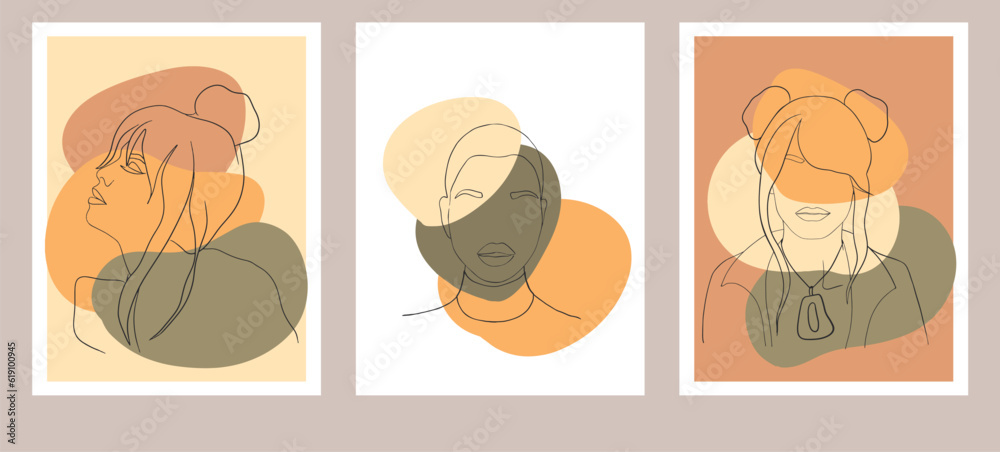 Abstract woman silhouettes set Fashion female portrait in pastel colors. Contemporary art poster. Graphic for social media post