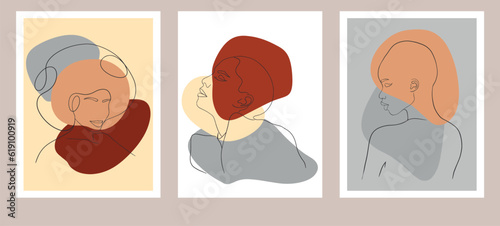 Abstract woman silhouettes set Fashion female portrait in pastel colors. Contemporary art poster. Graphic for social media post