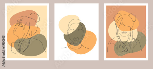 Abstract woman silhouettes set Fashion female portrait in pastel colors. Contemporary art poster. Graphic for social media post