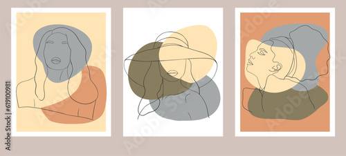 Abstract woman silhouettes set Fashion female portrait in pastel colors. Contemporary art poster. Graphic for social media post