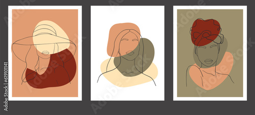 Abstract woman silhouettes set Fashion female portrait in pastel colors. Contemporary art poster. Graphic for social media post