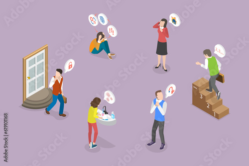 3D Isometric Flat Vector Conceptual Illustration of OCD, Obsessive Compulsive Disorder