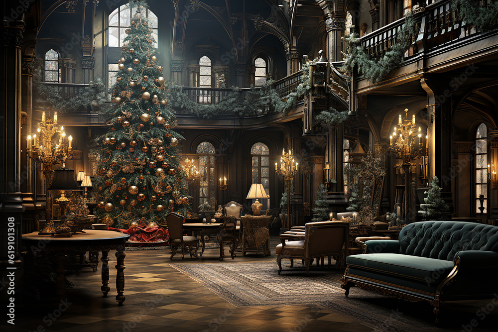 Obraz premium Christmas Background with Christmas Tree Ai generative