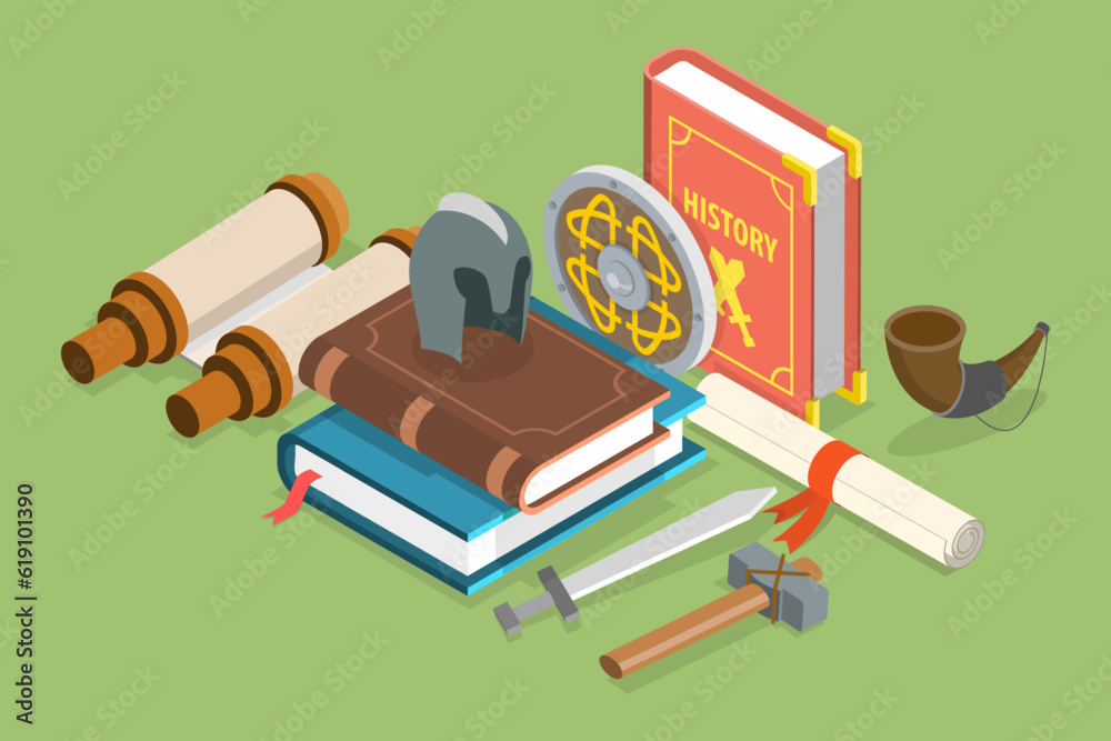 3D Isometric Flat Vector Conceptual Illustration of History Subject