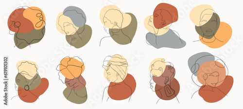 Abstract woman silhouettes set Fashion female portrait in pastel colors. Contemporary art poster. Graphic for social media post