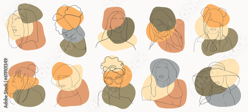Abstract woman silhouettes set Fashion female portrait in pastel colors. Contemporary art poster. Graphic for social media post