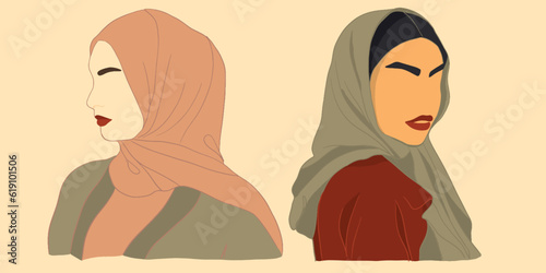 Abstract woman silhouettes. Fashion female portrait in pastel colors. Contemporary art poster. Graphic for social media post. Vector flat illustration