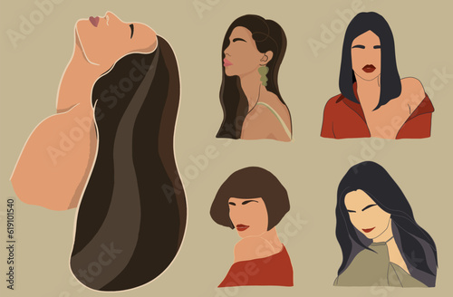 Abstract woman silhouettes. Fashion female portrait in pastel colors. Contemporary art poster. Graphic for social media post. Vector flat illustration