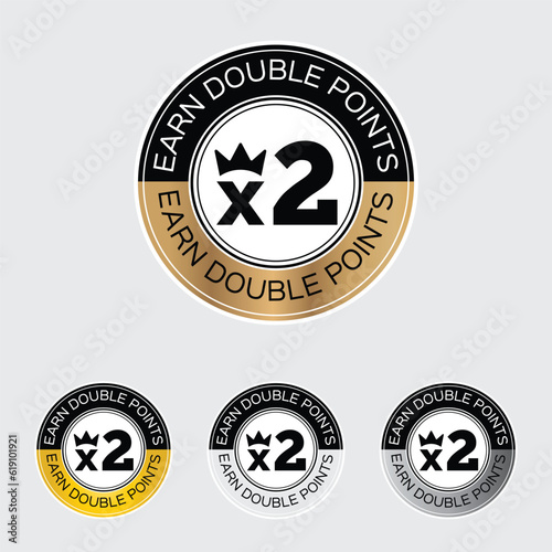 earn x2 double points badge, icon, stamp, logo, sticker label, special offer, earning, shopping, promo, isolated vector illustration, marketing, sale, credir, cashback, twice, pictogram symbol, sign.