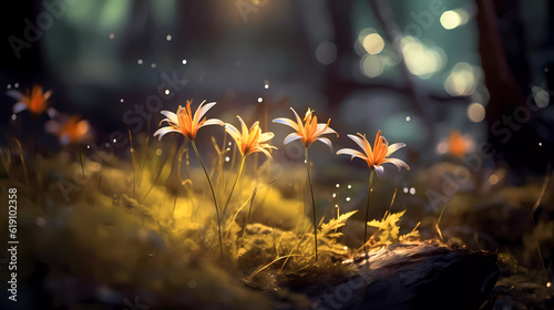 Bright forest flowers with a beautiful blurred background.