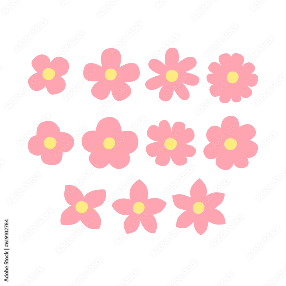 Set of cute pink flower illustration