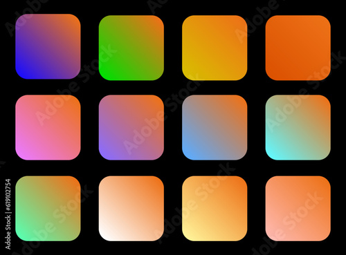 Colorful Carrot Color Shade Linear Gradient Palette Swatches Web Kit Rounded Squares Template Set