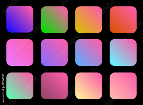 Colorful Bubblegum Color Shade Linear Gradient Palette Swatches Web Kit Rounded Squares Template Set
