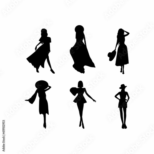 set of beauty woman fashion silhouette vector