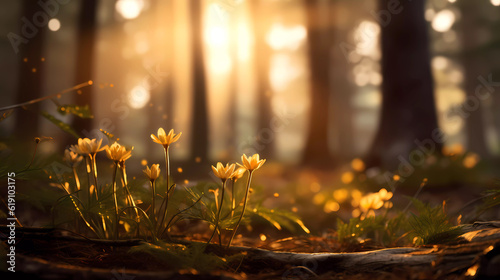 Bright forest flowers with a beautiful blurred background.