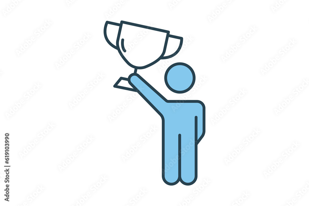 Winner icon. Man holding trophy cup. icon related to celebration, winner, success, reward. Flat line icon style design. Simple vector design editable Winner icon. Man holding trophy cup. icon related to celebration, winner, success, reward. Flat line icon style design. Simple vector design editable