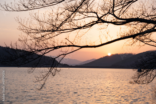 Sunset at Bomun lake, Gyeongju, South Korea photo